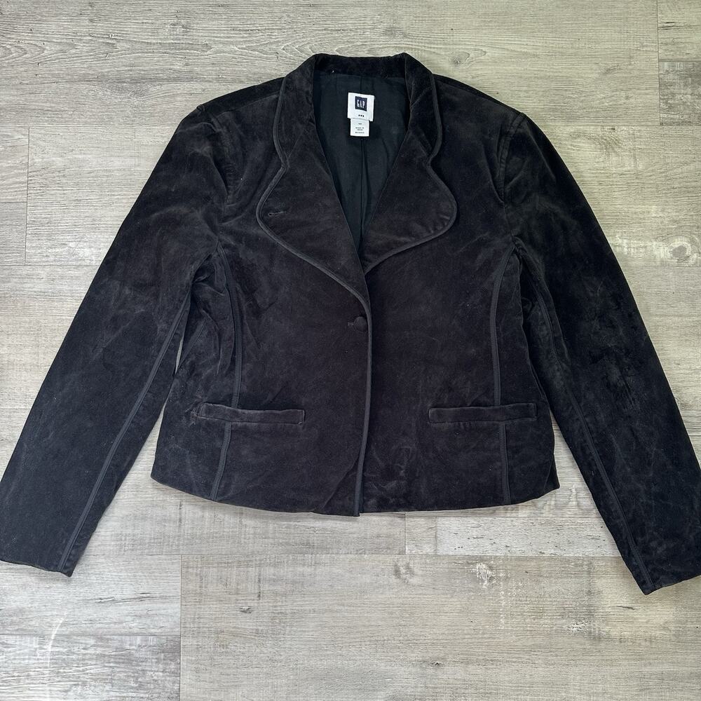 Gap Women's Black Velvet Blazer Size 10 Single-Breasted Notch Lapel Lined